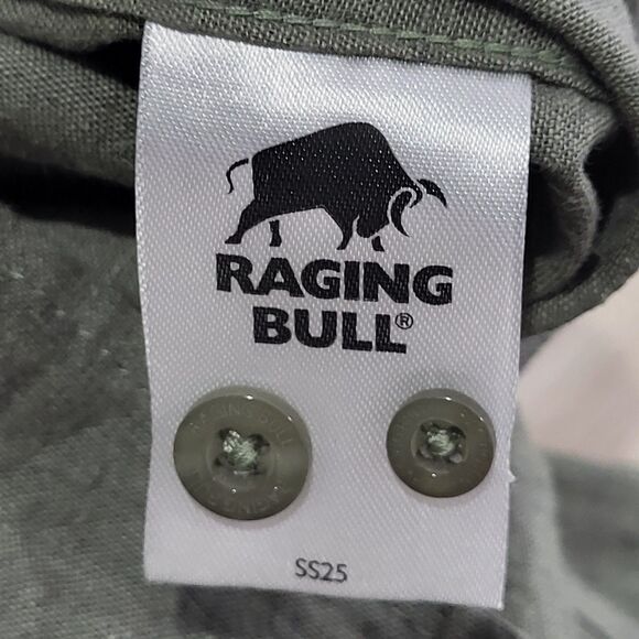 Raging Bull Button Up Shirt Mens Olive Size M Long Sleeve Linen Blend Logo NWT - Picture 15 of 16